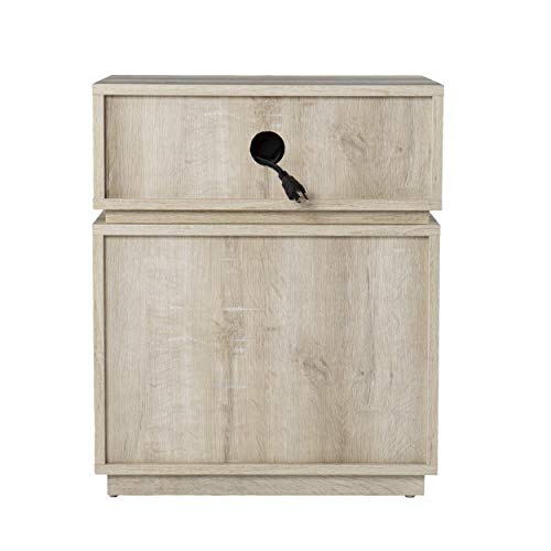 Mortayne Side Table with Charging Station - Transitional Design, Brown Finish - Ideal for Living Room, Bedroom (OC1106906)