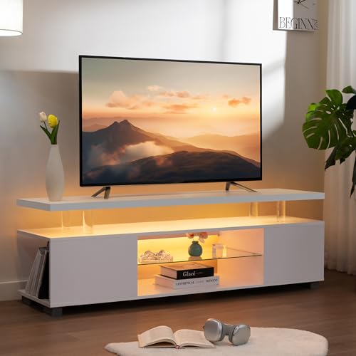 White TV Stands for Living Room LED TV Stand Modern TV Stand with Storage for 50/55/60 inche TVs Entertainment Center for Living Room