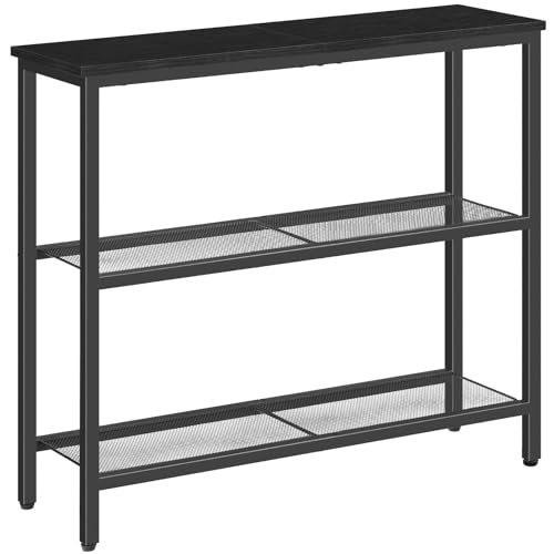29.5" Narrow Console Table, 3 Tier Entryway Table with Shelves, Thin Sofa Table, Behind Couch Table, Display Side Table, for Hallway, Entrance, Living Room, Black BB73XG01