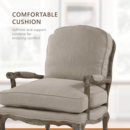 Parlier Show Wood Accent Chair - Mid Century Modern Chair for Living Room, Traditional French Country Style, Padded Arms, Reversible Cushion, Solid Wood Frame, Arrives Assembled, Neutral