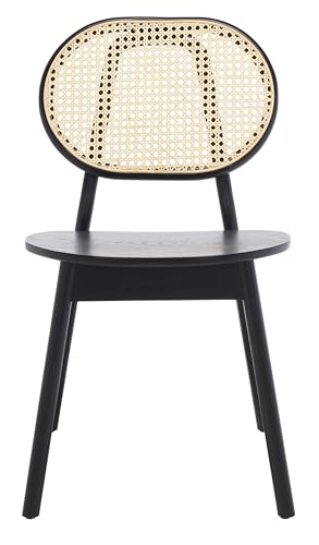SAFAVIEH Couture Collection Kristianna Tropical Coastal Black/Natural Rattan Round Back Chair Set of 2