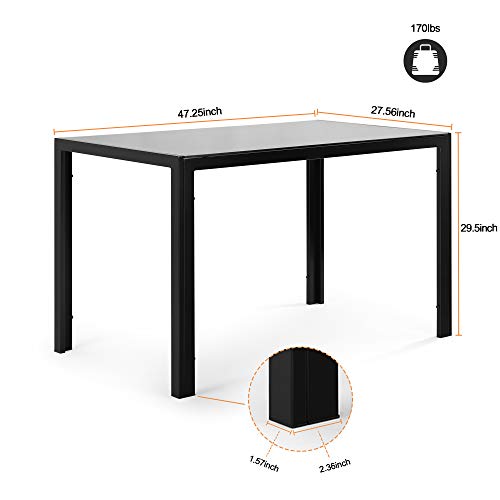 5-Piece Kitchen Dining Table Set Tempered Glass Tabletop, 4 Faux Leather Chairs - Black