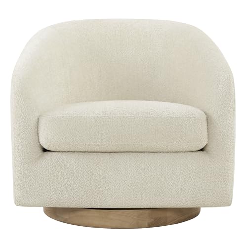 CHITA Swivel Accent Chair Set of 2, FSC Wood Frame, Fully Assembled, Cream | Fabric Barrel Arm Chair with 360° Swivel Solid Wood Base, Mid Century Modern Living Room Chair, 31"x31"x28", 350 Lb Capacity