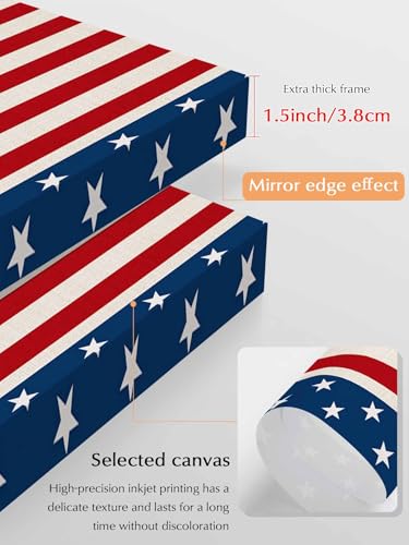 NuYeBiofx Patriotic USA Star Stripes Flag Canvas Wall Art Prints,48"x32" Framed Picture Artwork Blue Red White Printed Canvas Oil Painting for Living Room Bedroom Office,Ready to Hang