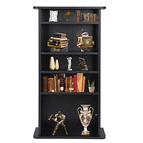 5 Tier DVD cd Storage DVD Shelf Adjustable Bookshelf Bookcase Media Storage Organizer Cabinet for CDs, Books, Video Games, Arts