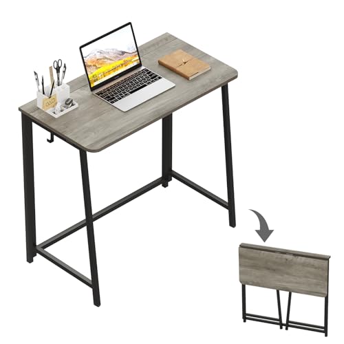 Folding Desk, Small Foldable Desk 31.5" for Small Spaces, Space Saving Computer Table Writing Workstation for Home Office, Easy Assembly, Gray-Wash