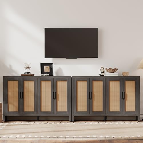 Rattan Buffet Cabinet with Storage, Sideboard with Doors, Console Table, view 8