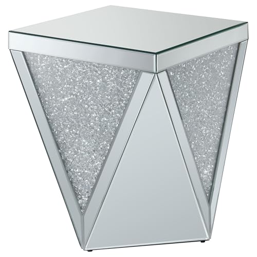 Coaster Home Furnishings - Amore - Square Mirrored Acrylic Crystal End Table with Diamond-Shaped Design, Glittery Material and Mirrored Frame - Living Room - 19-Inch - Silver - 722507