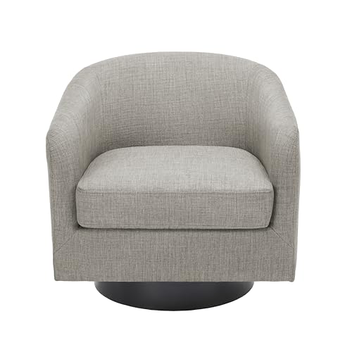 Swivel Accent Chair, Fabric Upholstered Barrel Club Chair, Khaki | Modern Round Armchair | Comfy Reading Seat with Removable Cushion | For Living Room, Bedroom, Office