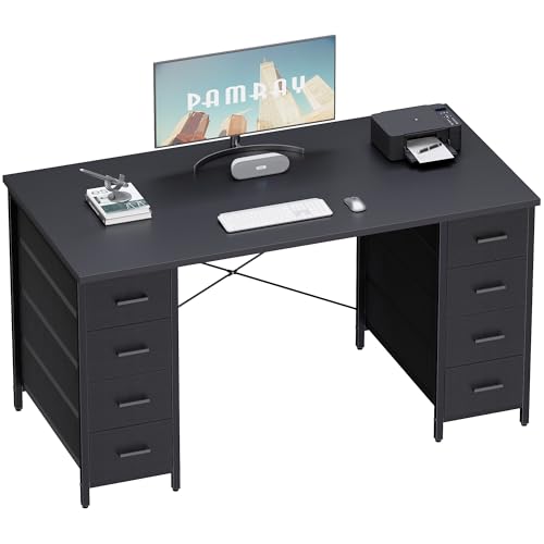 47 Inch Computer Desk with 8 Fabric Drawers for Home Office Work, view 2