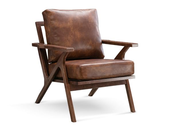 Mid Century Modern Chairs,Accent Chairs Set of 2, Comfy Upholstered PU Leather Armchair with Solid Wood Frame, Retro Leisure Chair Reading Nook Chair for Living Room Bedroom Office