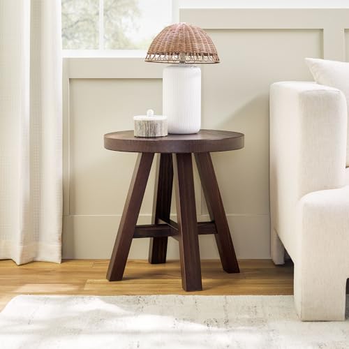 Colt Modern Farmhouse Solid Wood Round Side Table, 18 Inch, Espresso