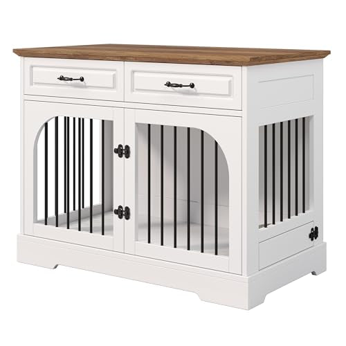 43.3" Dog Crate Furniture, Farmhouse Wooden Dog Kennel with 2 Storage Drawers, view 8