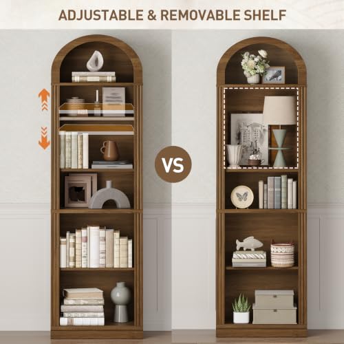 Arched Bookshelf, 75.8" Tall Narrow Bookcase with Storage, view 7