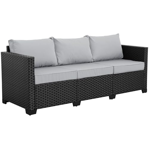 Outdoor Furniture Outdoor Couch Patio Furniture 3-seat Sofa Deep Seat High Backrest with Waterproof Cover and Anti-Slip Cushions, Light Grey