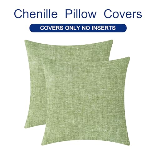Throw Pillow Covers Decorative 20 X 20 Inches Pack of 2 Cozy Chenille Cushion Cases for Couch Sofa Bed Living Room Home Sage Green