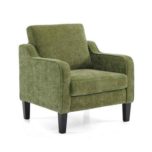 Accent Chair for Living Room Chairs Olive Green Reading Chair for Bedroom Scooped Arm Chair Mid Century Modern Accent Chairs Upholstered Comfy Chair for Apartment, Waiting Room
