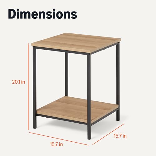 End Table with Bottom Shelf, Living Room Side Table, Steel Frame, Oak Woodgrain Finish, Modern Design