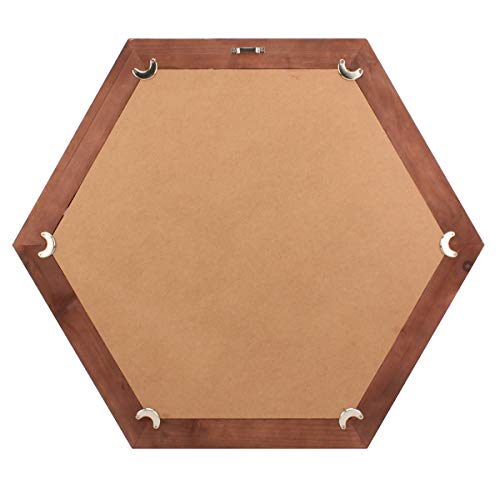 Decorative 24" Hexagon Wall Mirror with Redwood Frame and Attached Hanging Bracket, Decorative Country Rustic Decor for The Living Room, Bedroom, Bathroom, Hallway, and Entryway