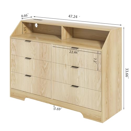 Women Bedroom Furniture Set of 2 Fluted Dresser and Makeup Vanity Desk with Charging Station Wood Dressing Table with 3 Lighting Modes and Accent Fluted Drawer Dresser for Women's Bedroom