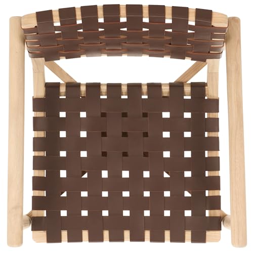 SAFAVIEH Home Collection Dionne Natural Sungkai Solid Wood/Cognac Brown Leather Woven Accent Chair (Fully Assembled)