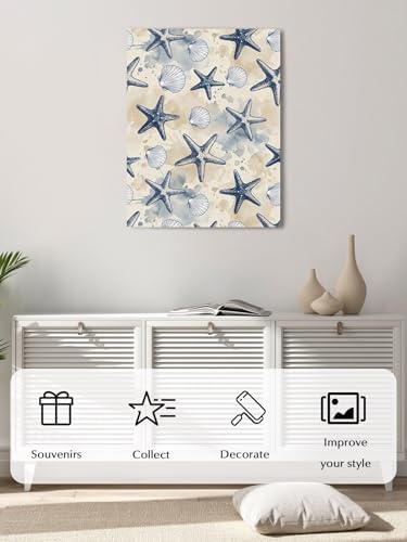 NuYeBiofx Summer Ocean Starfish Shell Canvas Wall Art Prints,48"x32" Framed Picture Artwork Watercolor Underwater Marine Life Printed Canvas Oil Painting for Living Room Bedroom Office,Ready to Hang