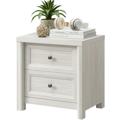 White Night Stand with Drawers, Rustic Washed White Nightstand, view 2