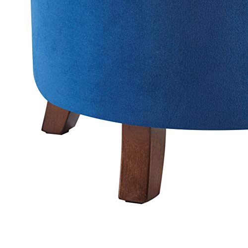 Modern Tufted Accent Storage Ottoman, Small Upholstered Button Circle Pouf Footstool with Lift Top, for Bedroom Living Room Vanity - Navy Blue