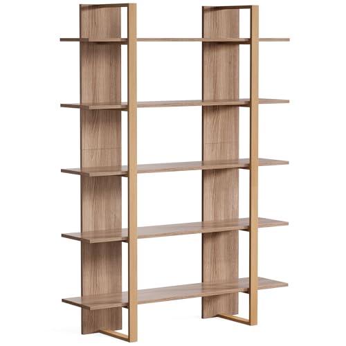 Tribesigns 5-Tier 47 Inches Bookshelf Bookcase, Boho Open Bookshelves Etagere Display Office Shelving Unit, for Living Room, Office & Bedroom, Metal & Wood, Retro Dark Brown