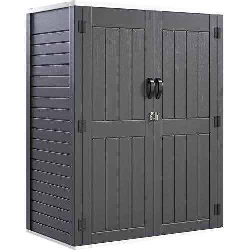 59 cuft Vertical Outdoor Storage Shed w/o Shelf, 5.6 x 2.3 ft Lockable Resin Waterproof Tall Storage Cabinet, Suitable for Patio Furniture, Pool Accessories, and Garden Tools, Dark Gray