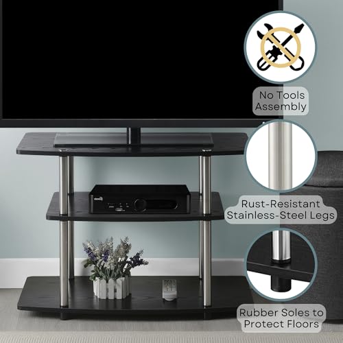 Designs2Go No Tools 3-Tier TV Stand 31.5" - Entertainment Center for TVs up to 37 Inches, Modern TV Console with Shelves for Living Room, Family Room, Black