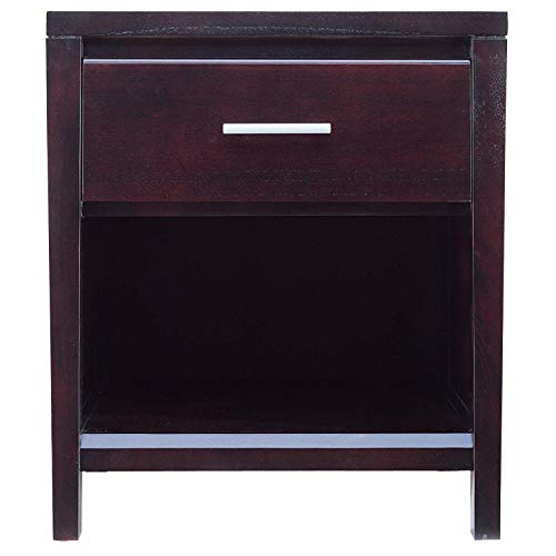 Espresso solid wood nightstand with one drawer, view 2