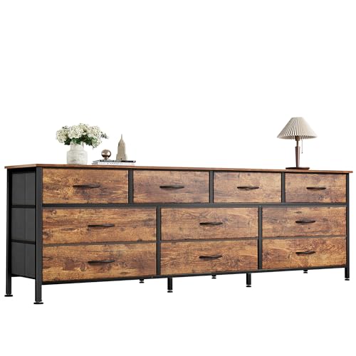 63 Inch Dresser for Bedroom, Long Dresser with 10 Fabric Drawers, view 2