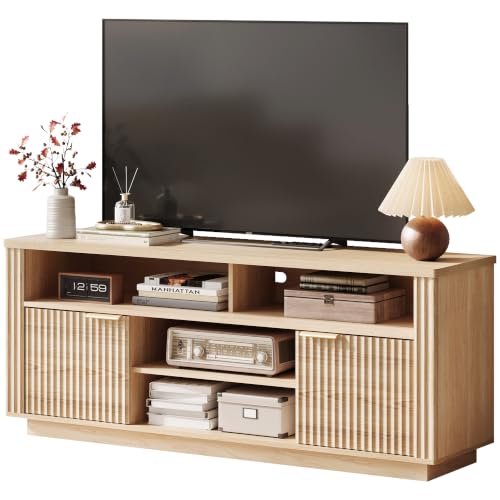 Mid Century Modern Fluted TV Stand for 65" TV, Natural Oak, view 2