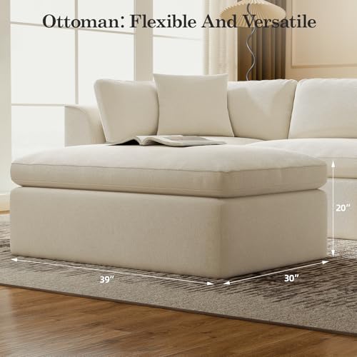 7 Seater Modular Sectional Couch,Modern L/U Shaped Boneless Sectional Sofa with Ottoman,Chenille Cloud Couches for Living Room,Beige