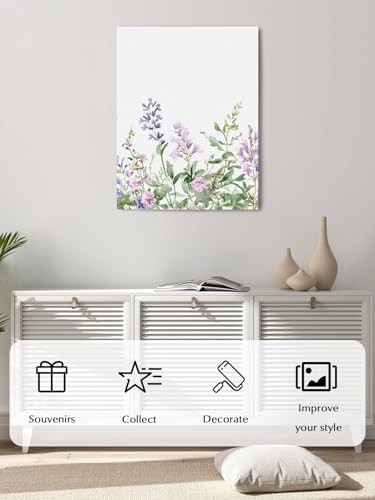 NuYeBiofx Summer Pastoral Flower Leaf Canvas Wall Art Prints,48"x32" Framed Picture Artwork Rustic Purple Pink Floral Plant Printed Canvas Oil Painting for Living Room Bedroom Office,Ready to Hang