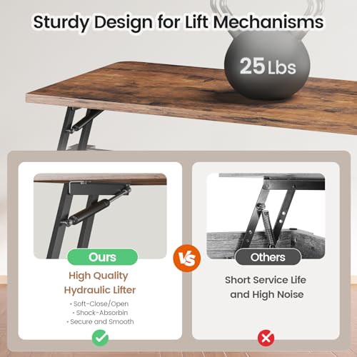 31.5" Lift Top Coffee Table with Storage, Square Coffee Tables for Living Room, Farmhouse Coffee Table with Large Hidden Storage Compartment and Adjustable Shelves, Black