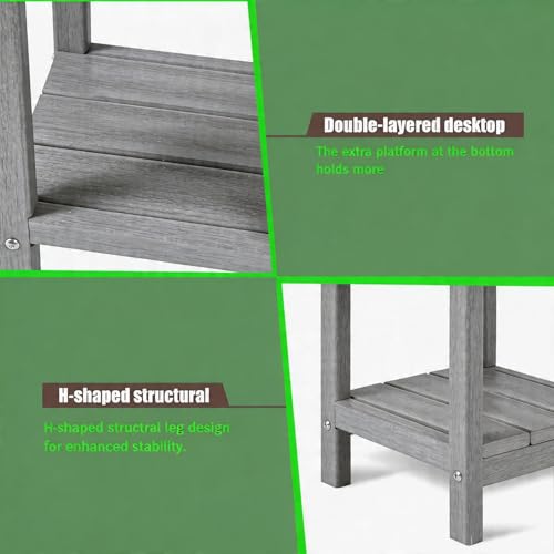 Adirondack Square Outdoor Side Table,2-Tier Storage Patio Side Table with Weatherproof HDPE Material Low