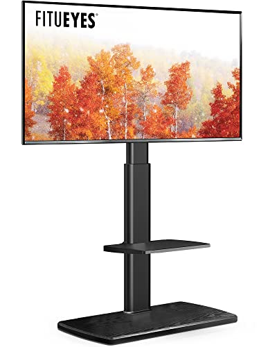 Floor TV Stand for Bedroom, Living Room, Tall Corner TV Stands for TVs 32 37 43 50 55 60 65 75 Inch Swivel TV Mount Stand with Height Adjustable Shelf Upgrade Sturdy Wood Base, Black