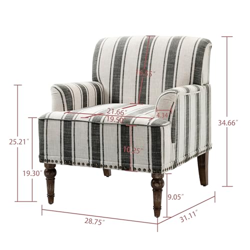 Stripe Accent Chairs Set of 2, Living Room Arm Chair Modern Nailhead Trim Club Armchair, Comfy Upholstered Sofa Lounge Seat Reading Seat Bedroom Side Seating for Home Office, Black