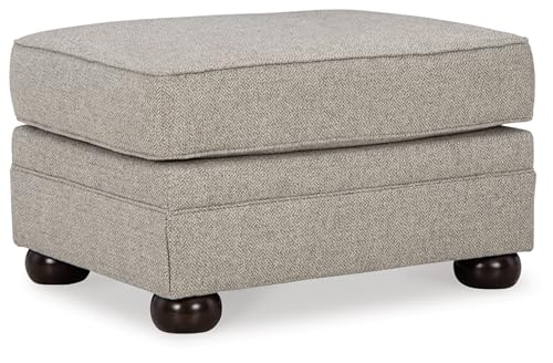 Signature Design by Ashley Gaelon Transitional Rectangular Upholstered Ottoman with Bun Legs, Light Brown