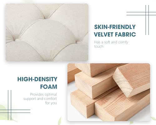 35.5" Large Square Ottoman with Storage, Tufted Upholstered Storage Ottoman with Lift Top & Solid Legs for Bedroom Room, Extra Large Coffee Tables Bench for Living Room as Footstool (Beige)