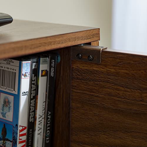 Saxon Mid Century Modern Glass Shelf TV Stand for TVs up to 65 Inches, 60 Inch, Walnut