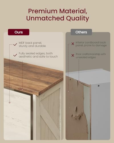 Liry Collection Farmhouse Bookshelf, 6-Tier Bookcase with Doors, Storage Cabinets, 24.8 x 10 x 70.7 inch, for Home Office, Living Room, Cloud White and Warm Brown ULBC134W101S