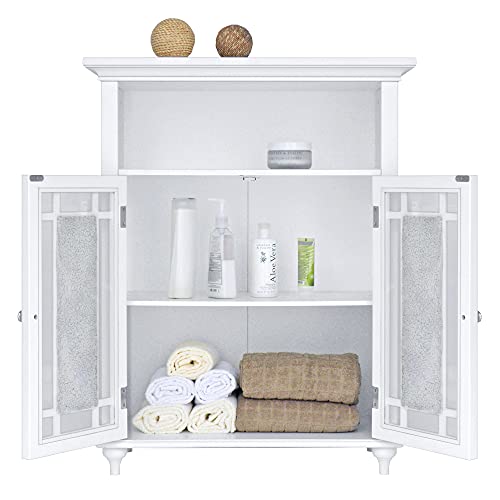 Windsor 26.5 in. x 34.02 in. 2-Door Freestanding Wooden Floor Cabinet with Adjustable Shelves for Storage Solutions in Bathrooms, Kitchens, Laundry Rooms, Home Offices, White
