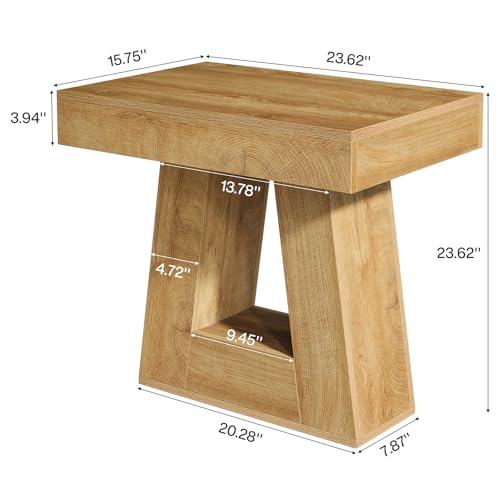 Two-tier wooden nightstand with trapezoid base, view 2