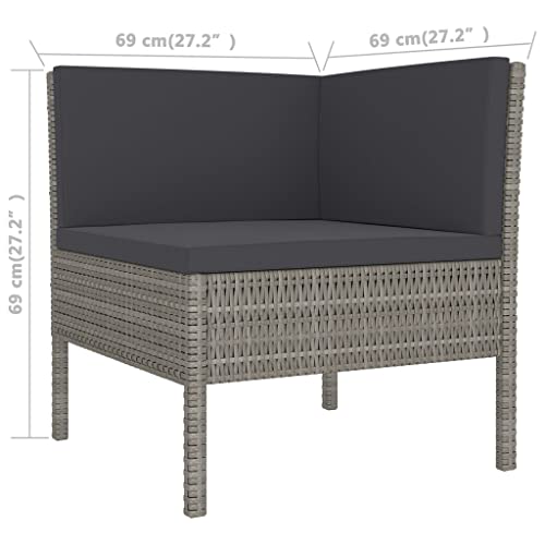 9 Piece Modular Garden Lounge Set Grey PE Rattan Patio Sectional Furniture with Table Middle Corner Sofas and Anthracite Cushions Rectangular Outdoor Conversational Seating Group