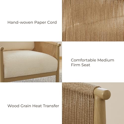 CHITA Braid Accent Chair with Wood-Like Finish Grain Metal Frame, Cream