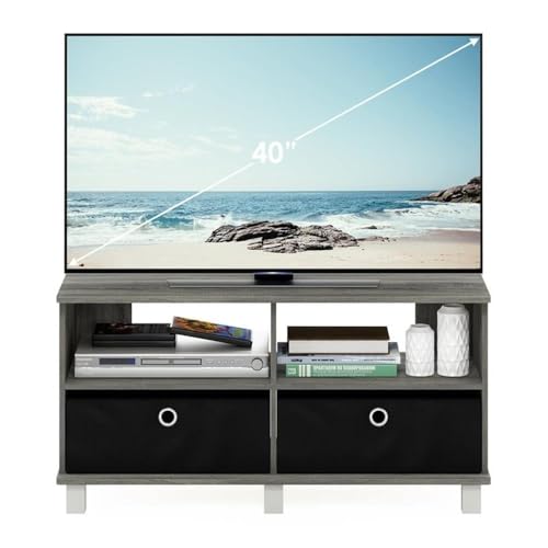 Andrey Entertainment Center with Bin Drawers, French Oak Grey/Black