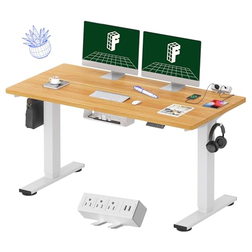 FLEXISPOT EN2 55"x28" Whole-Piece Standing Desk with Power Strip, Maple, view 2